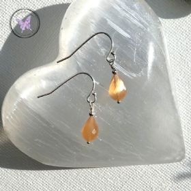 Faceted Peach Moonstone Drop Earrings